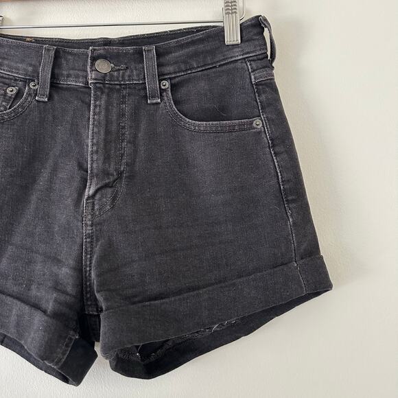 Levis Cuffed Dark Wash Mid Rise Casual Denim Shorts Black 25 - Picture 5 of 6